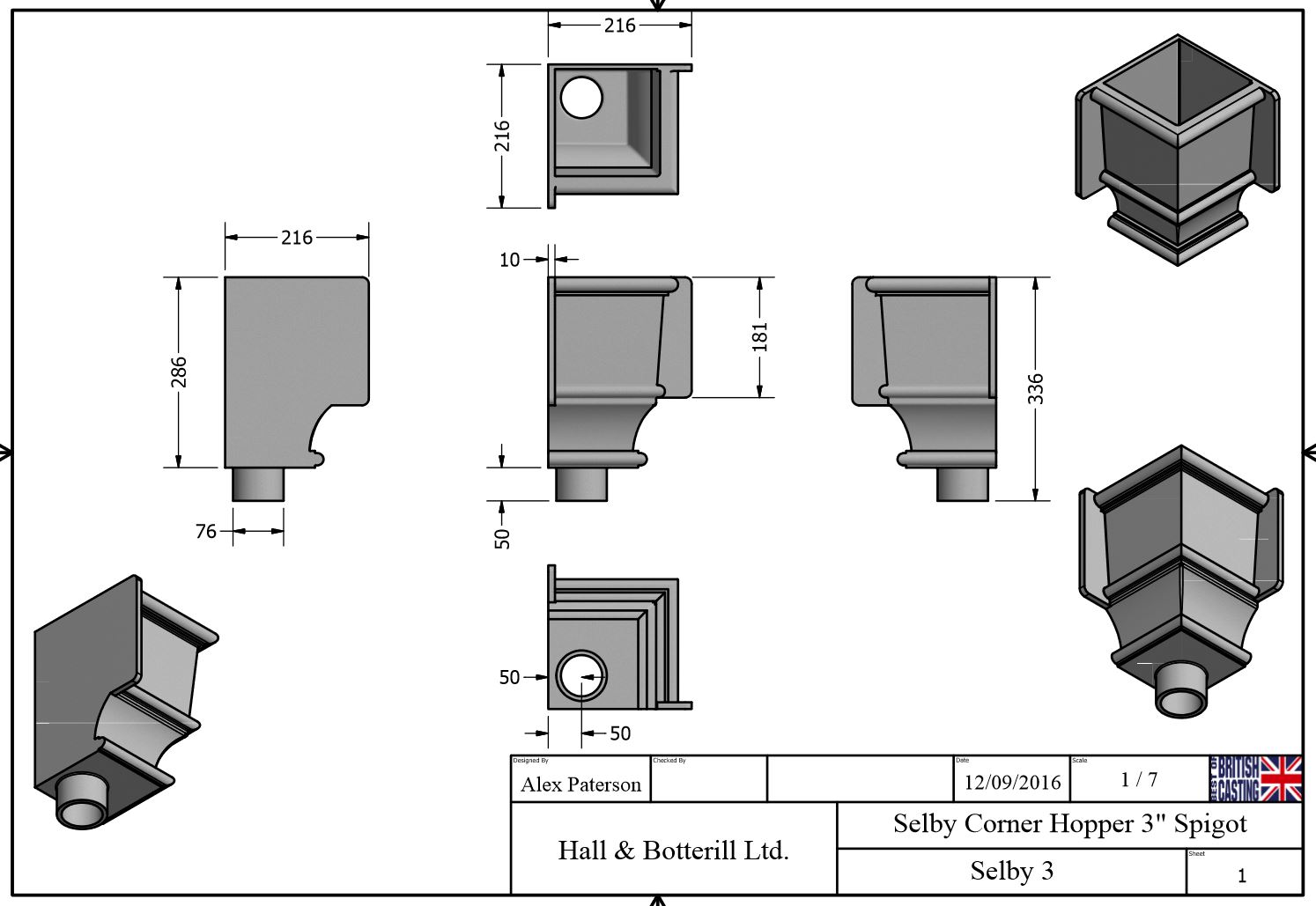 aluminium corner hopper rainwater heads